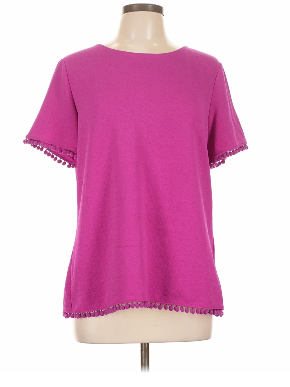 Banana Republic Bright Fuchsia Short Sleeve Top with Pom-Pom Trim